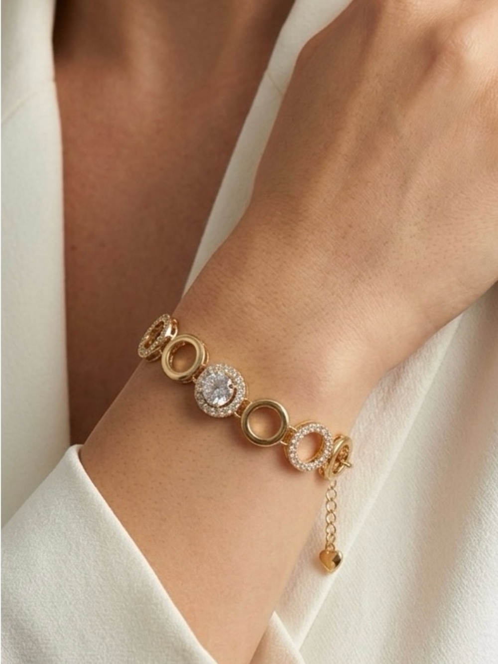 Circle Bracelet | Real CZ Stone | 18k Gold Plated Adjustable Water Resistant - Picture 2 of 12